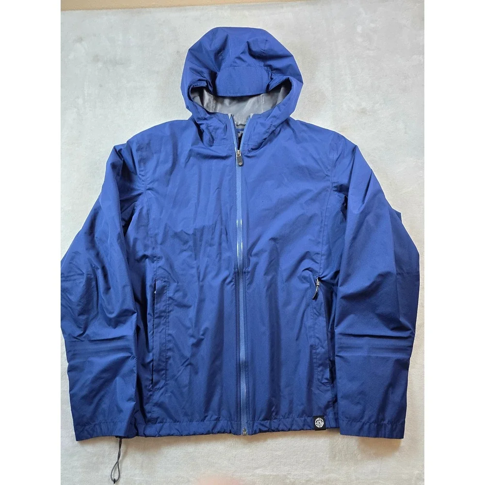 REI Co-op Rain Jacket Mens L Blue Nylon Hooded Waterproof Windbreaker Packable